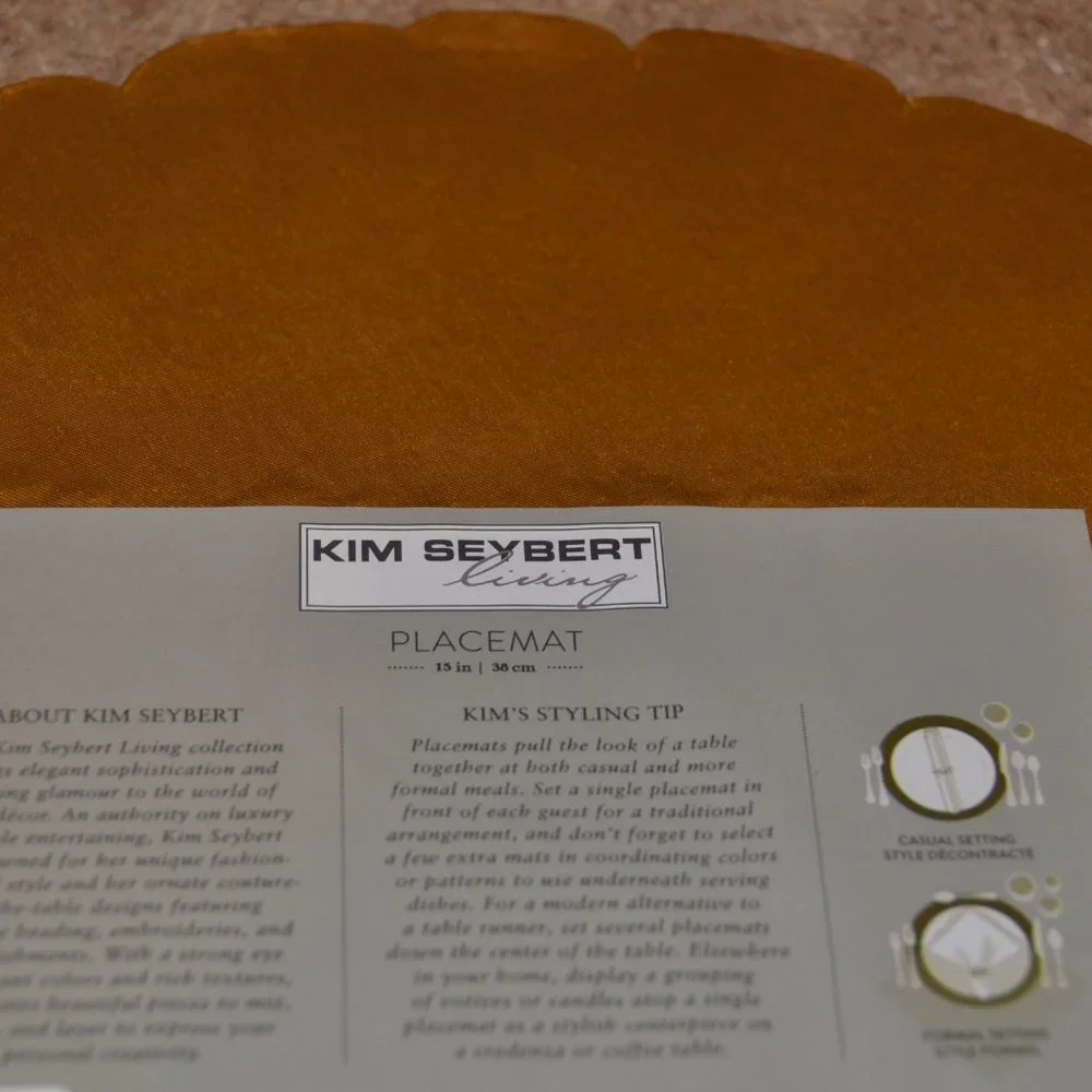 RARE 2 NWT DESIGNER KIM SEYBERT GOLD SUMMER FLOWER FLORAL BEADED TABLE PLACEMAT